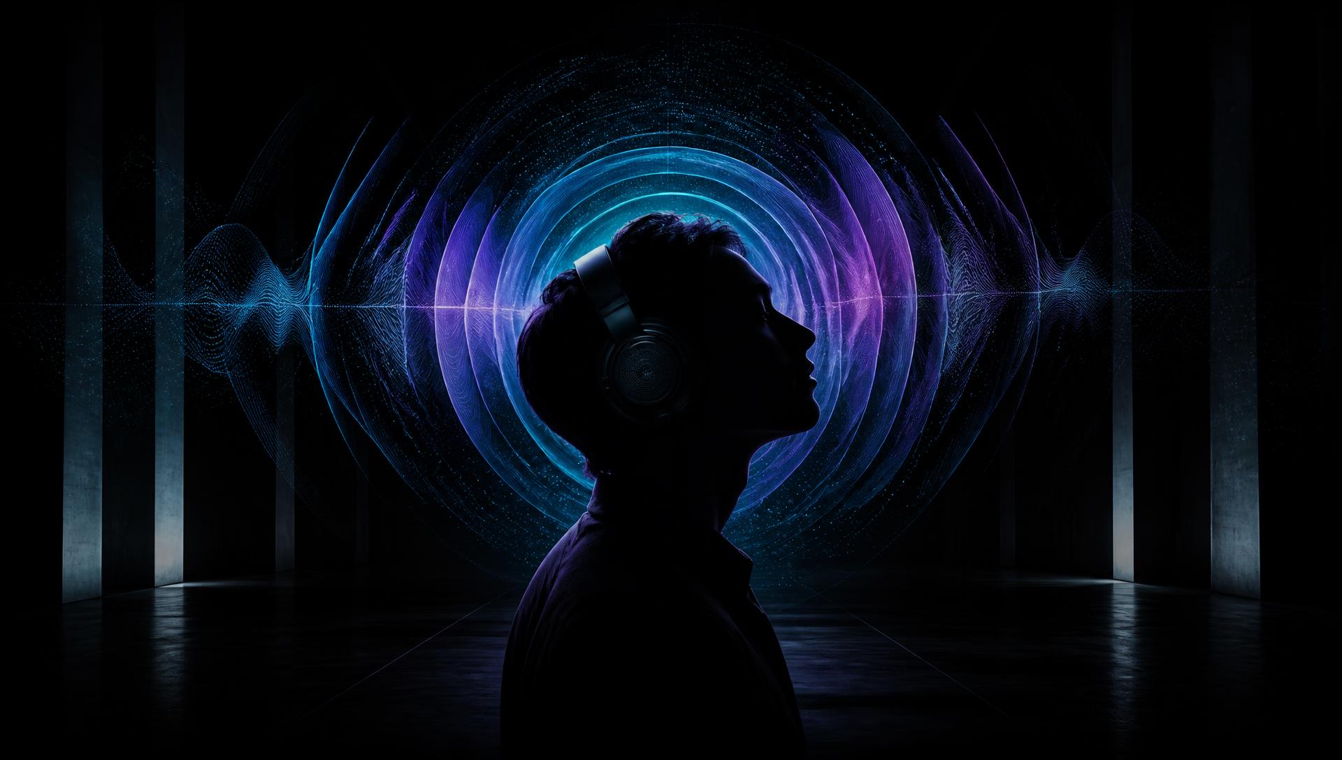 Listener surrounded by an abstract acoustic field